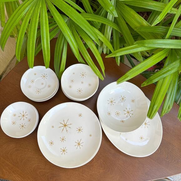Set of 3 Vtg Star Glow Royal China Sebring Saucers Atomic Starburst MCM - Picture 4 of 5